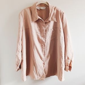 Vintage Plus Size Tan Beige Button Up Flowy Lightweight Minimalist Neutral Shirt